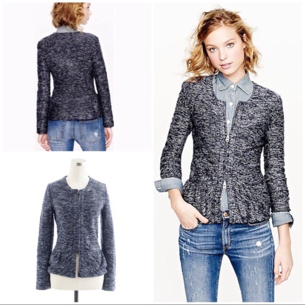 J. CREW Blue Tweed Boucle Peplum Jacket Size M